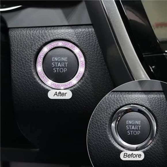 Purple Car Start Button Bling Rhinestone Diamond Engine Button Ring 2-Pack - Picture 4 of 7